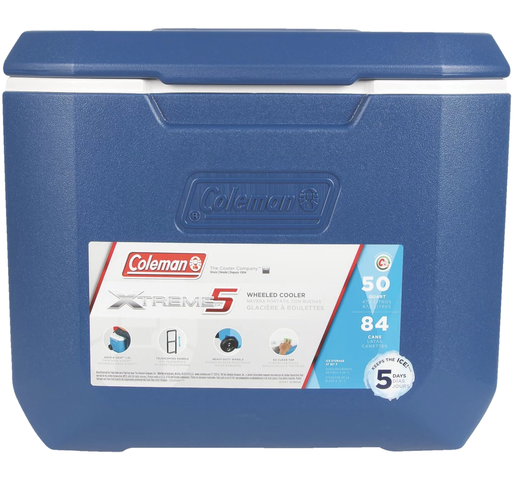 Coleman Wheeled Cooler, With Handle, 47.3-L, Blue 2 Coleman Wheeled Cooler, With Handle, 47.3-L, Blue - Image 2