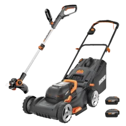 WORX 3-in-1 2x20V 4Ah Battery, Cordless Push Lawn Mower + Grass Trimmer, 17-in, 12-in
