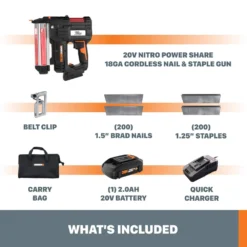 WORX WX840L 20V Nitro Power Share 18 Gauge Nail & Staple Gun With Battery, Charger & Bag 8 WORX WX840L 20V Nitro Power Share 18 Gauge Nail & Staple Gun With Battery, Charger & Bag -Coleman Sales Store worx 20v nitro brad nail and staple gun 985f7031 6fd6 4943 95a6 283b181e0c03