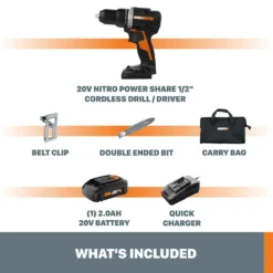 WORX WX102L 20V Nitro Power Share Brushless Cordless Drill/Driver With Battery & Charger, 1/2-in -Coleman Sales Store worx nitro bl 20v 1 2 drill drvr 018096bd 36ec 4e79 a6c9 bb68089b0490